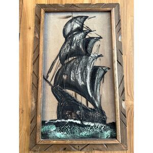 Painting Pirate Ship: Black Velvet 1970's Made In Mexico
